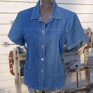 70'S✌Y2k EASTWEST🧭Denim Button Down Shirt  Size L
